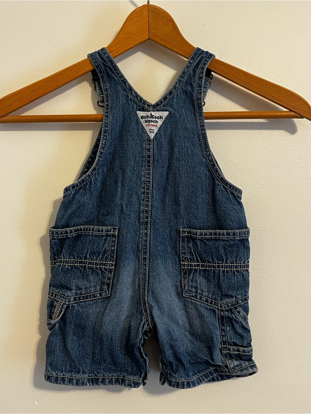 Vintage 90s OshKosh B’gosh Vestbak Blue Denim Jean Shortalls Overalls 12mo - Picture 4 of 8